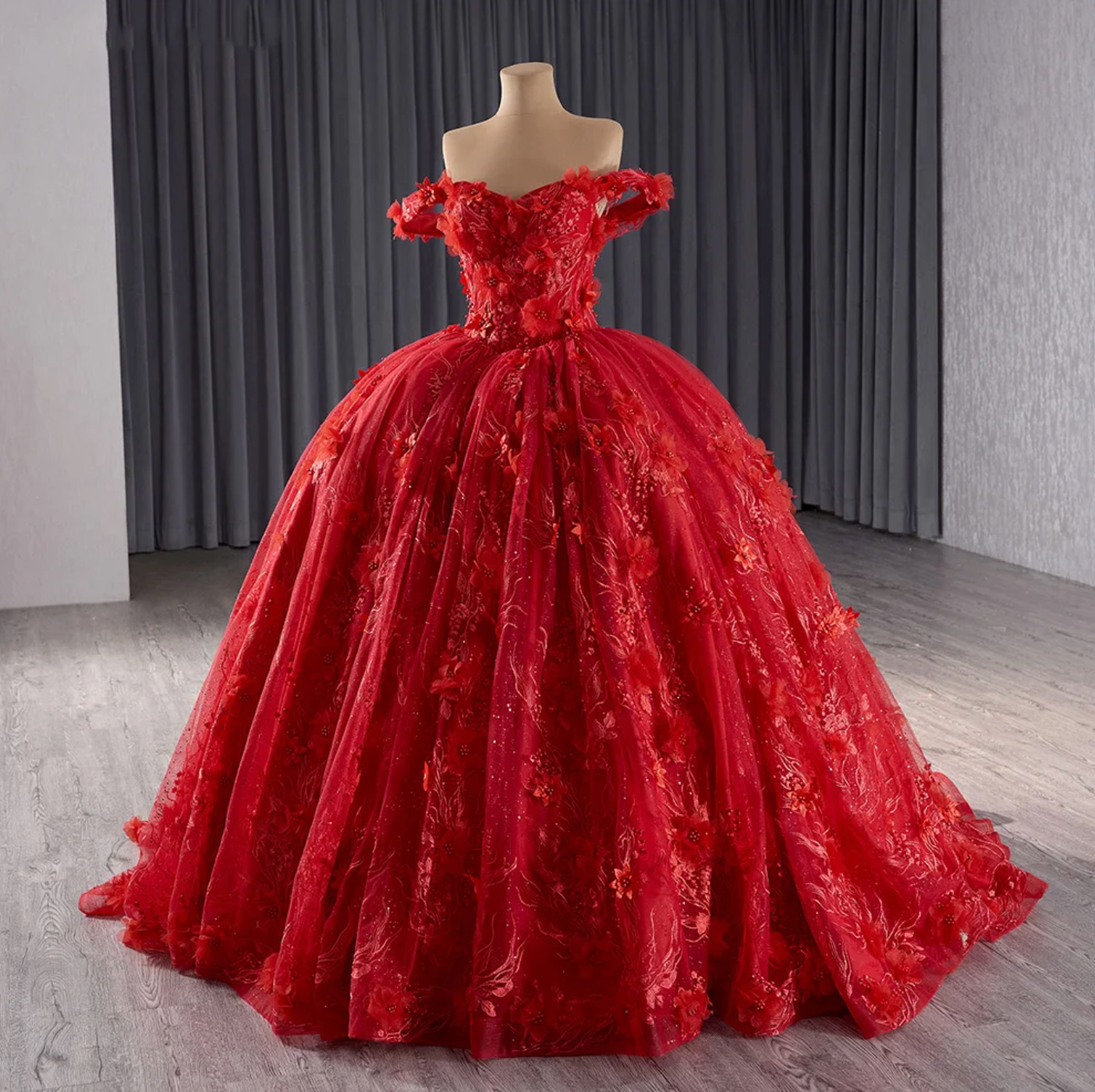Quinceanera Dress Red V Neck Ball Gown