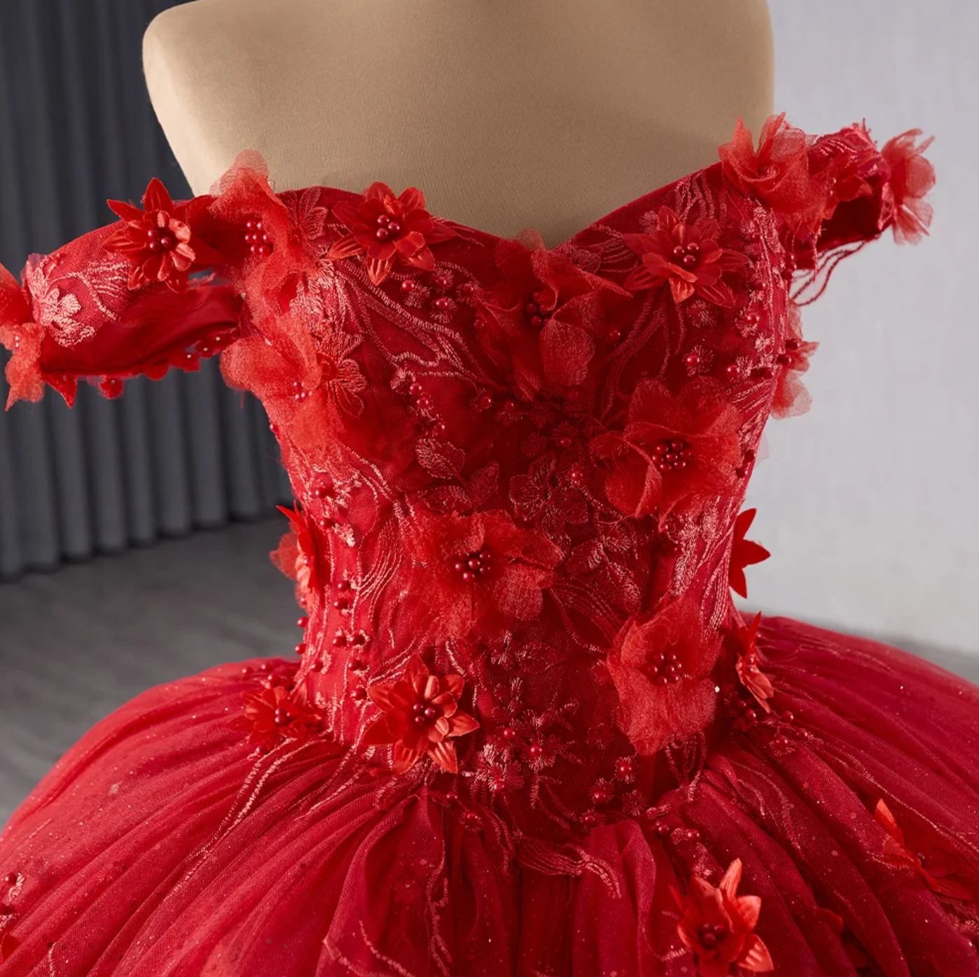 Quinceanera Dress Red V Neck Ball Gown