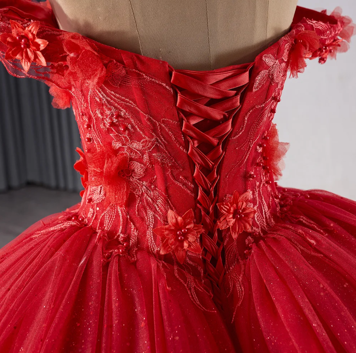 Quinceanera Dress Red V Neck Ball Gown