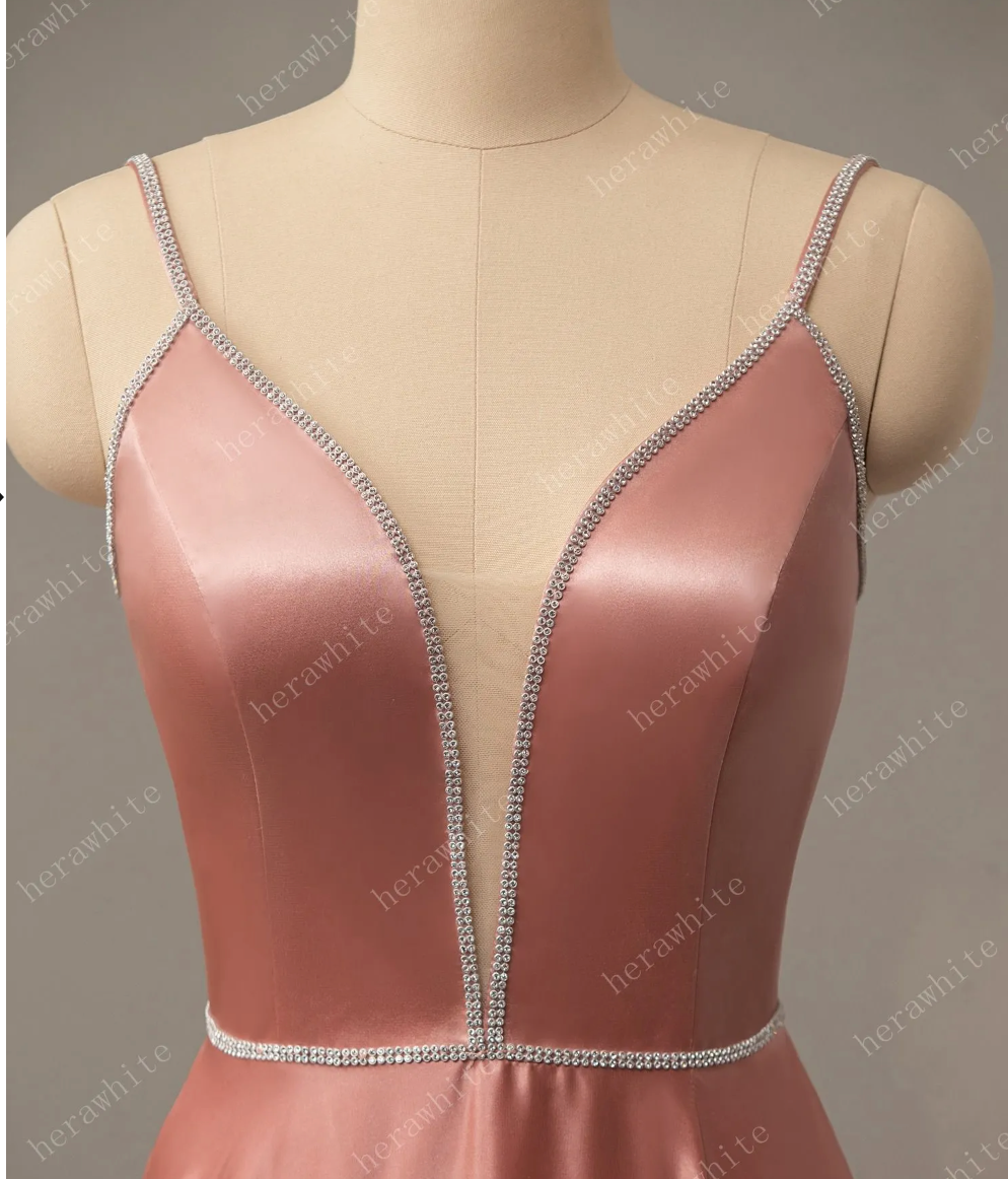 Vestidos de fiesta largos de corte A con escote en V y abertura