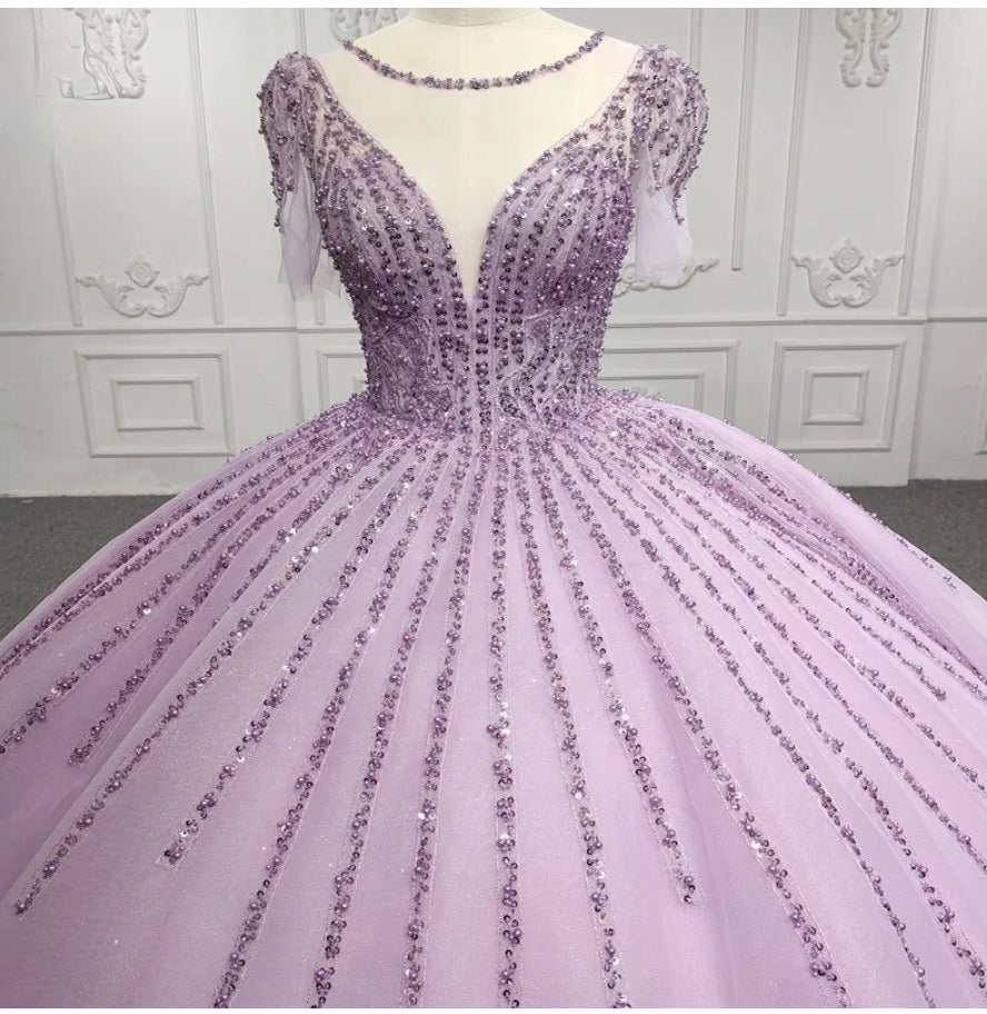 Purple Sequined A Line Party Ball Gown