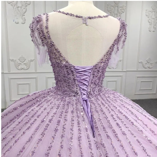 Purple Sequined A Line Party Ball Gown