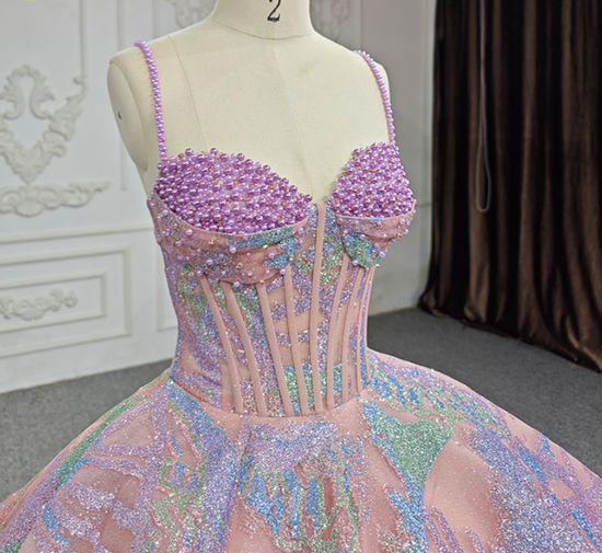 Pearl  Corset Style Multi Colored Organza Quinceanera A Line Ball Gown