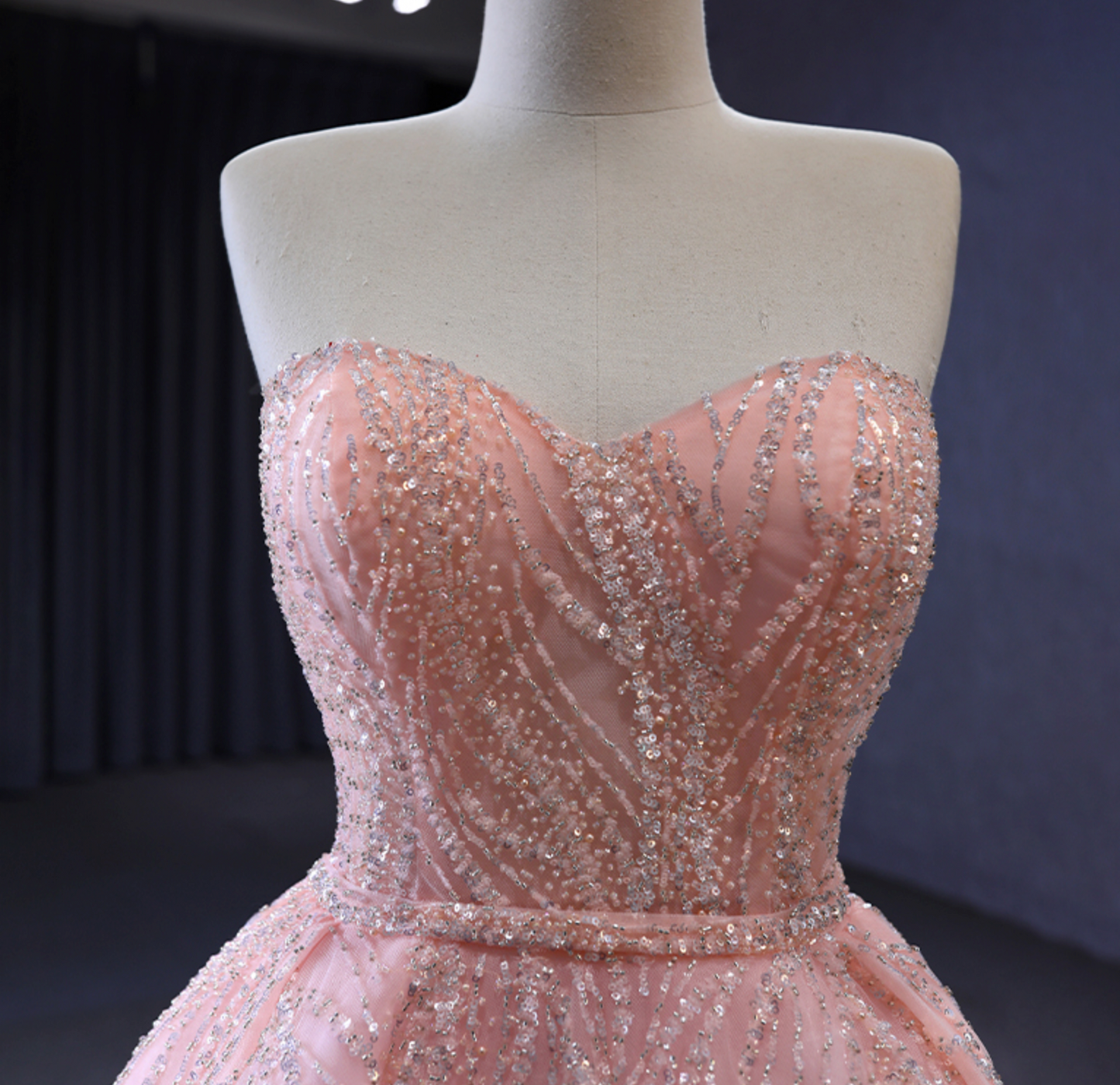 Pink Sweetheart Sequined Sleeveless Formal Party Dress
