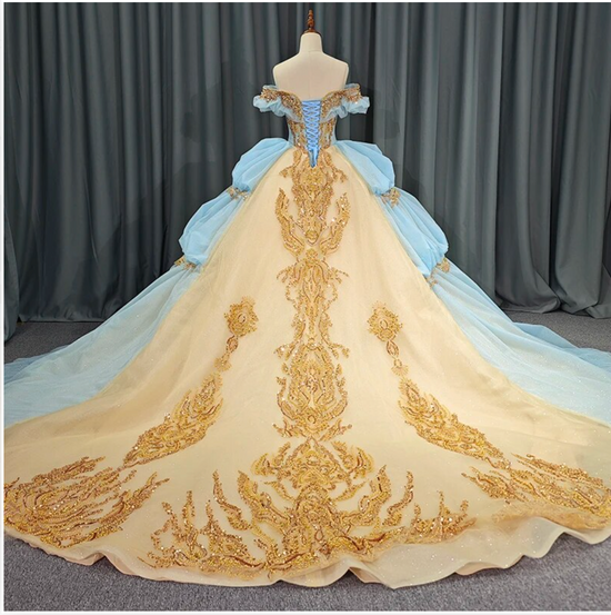 Baby Blue Gold Princess Quinceañera Dress