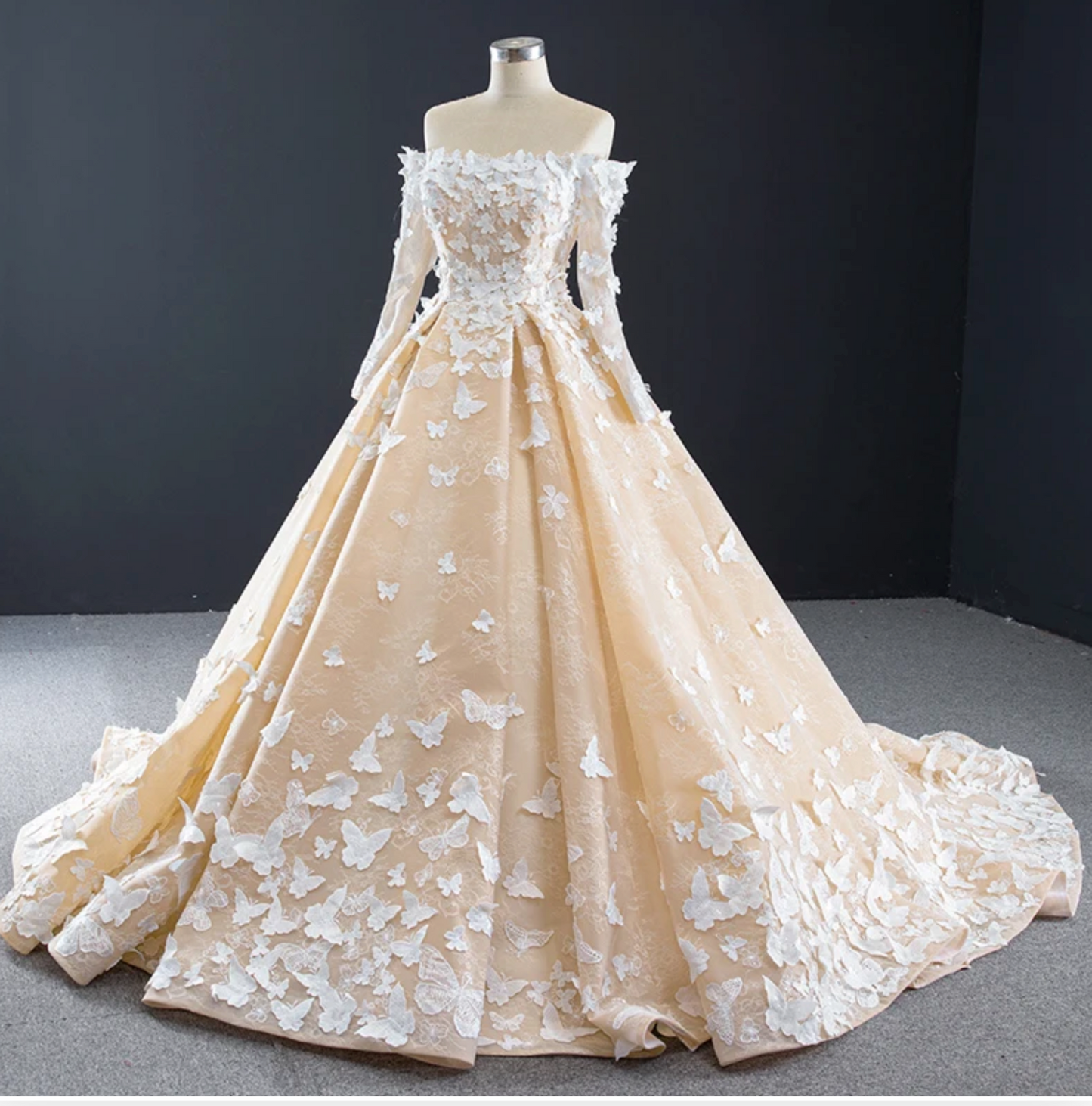 Quinceanera Dress #D Butterfly LaceLace Up Back With Train, Experience the enchanting romance of our Romantic Butterfly Quinceanera Dress