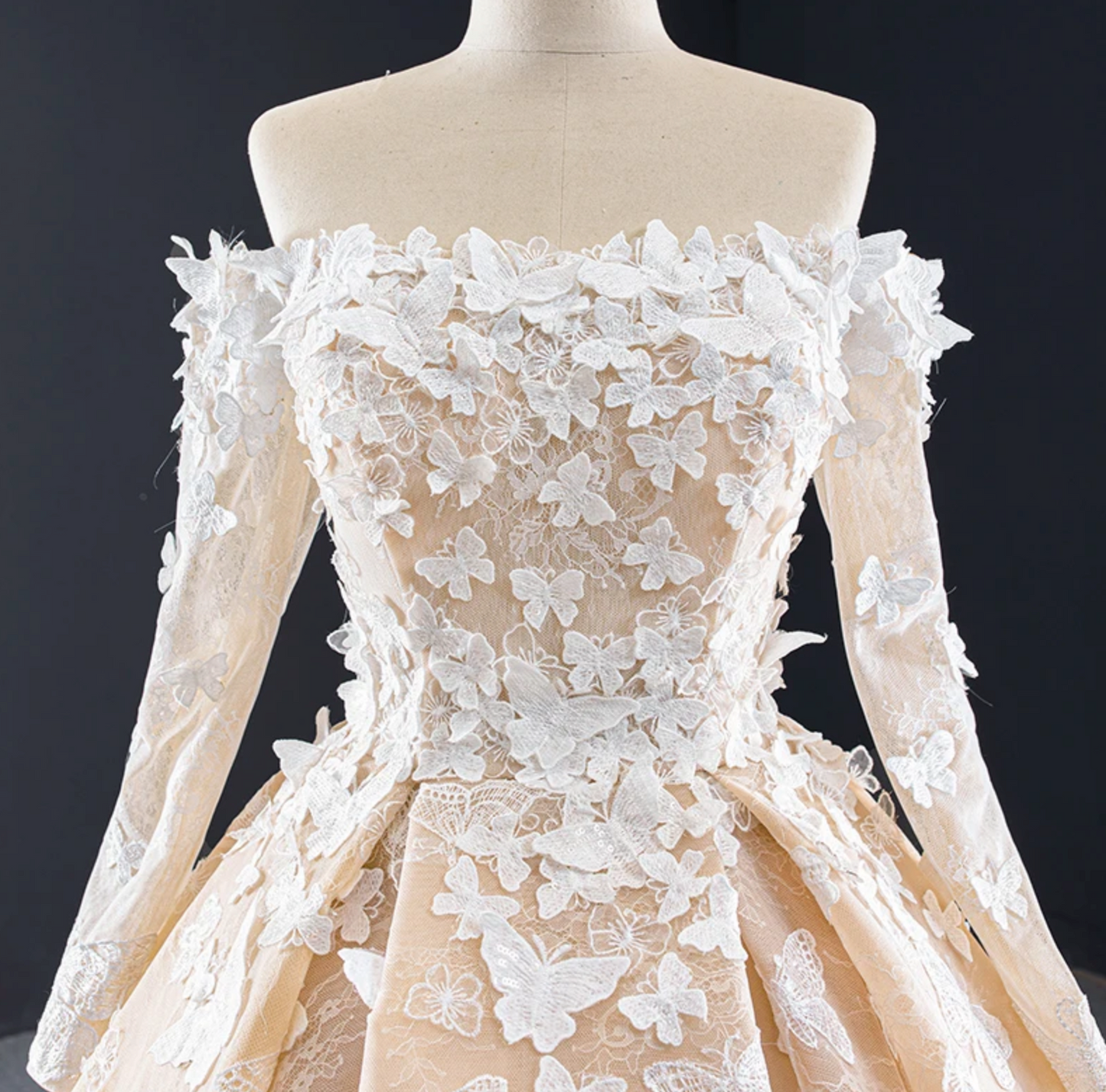 Quinceanera Dress #D Butterfly LaceLace Up Back With Train, Experience the enchanting romance of our Romantic Butterfly Quinceanera Dress