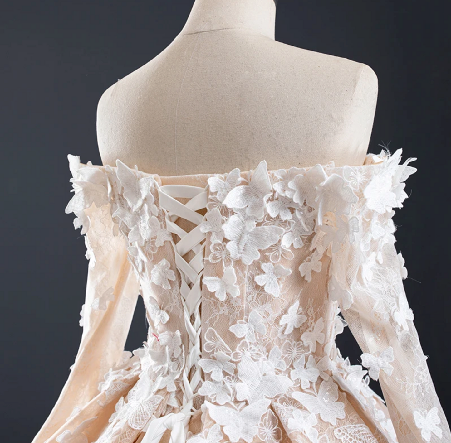 Quinceanera Dress #D Butterfly LaceLace Up Back With Train, Experience the enchanting romance of our Romantic Butterfly Quinceanera Dress