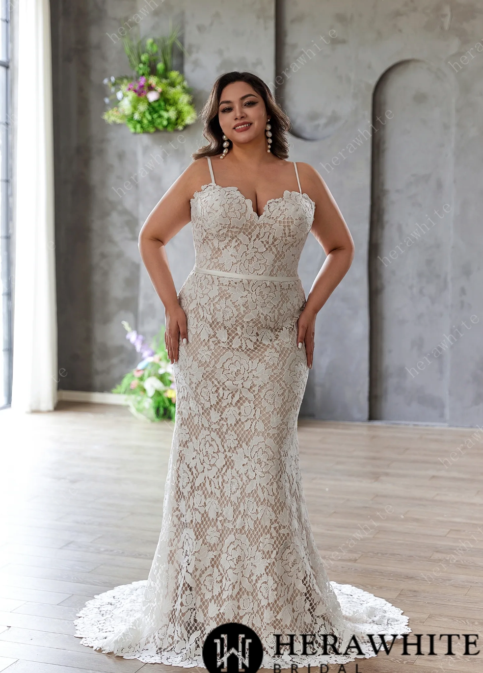 Plus Size Wedding Dress Flower Lace Fit and Flare Gown – Tulle Lux