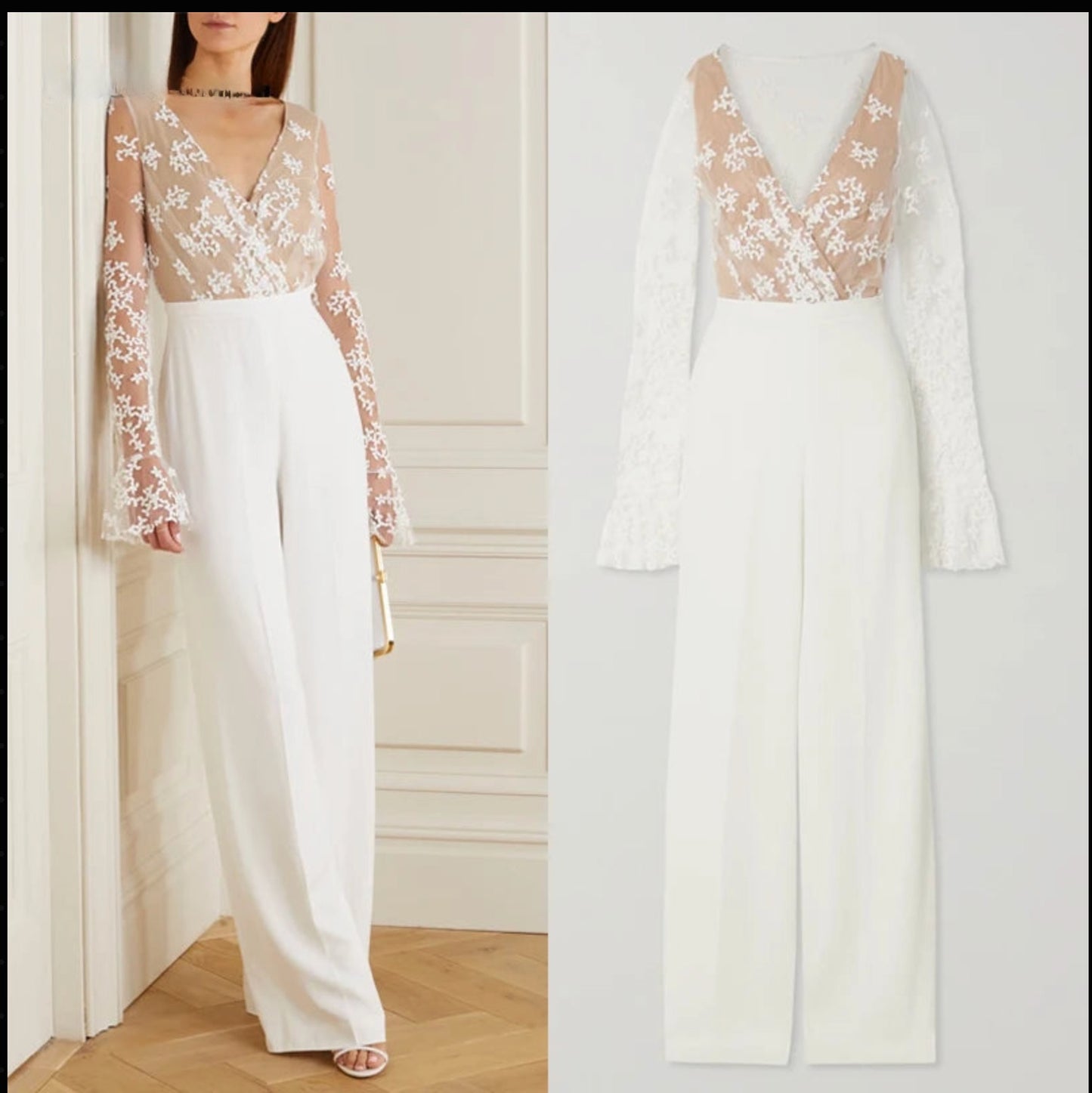 Wedding Jumpsuit Boho Beach Bridal Suit, Feel confident and comfortable on your big day with our Bohemian Lace Jumpsuit. The stunning lace design