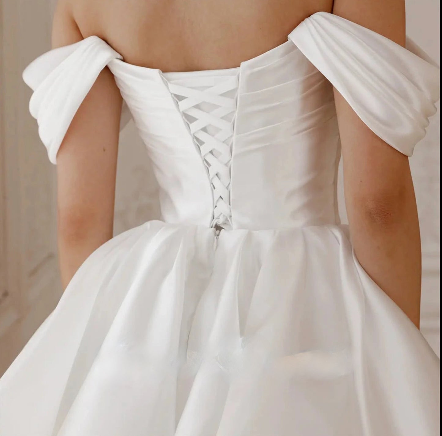 Mini Wedding Dress Simple Off Shoulder A-Line Short Satin