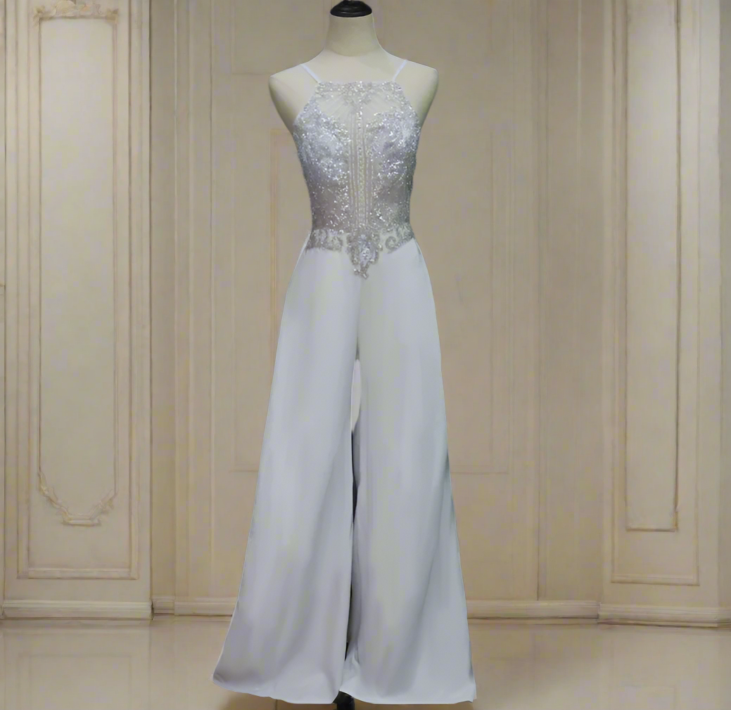 Wedding Jumpsuit Lace Chiffon Bridal Pants Suit,  Capture the essence of elegance and charm on your special day with this alluring One Piece Boho Chiffon Jumpsuit Wedding.
