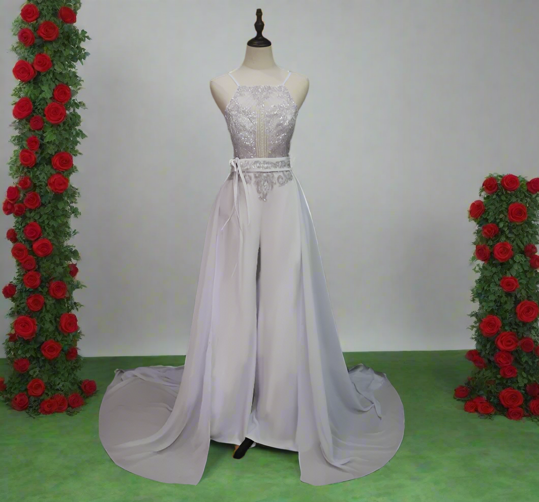 Wedding Jumpsuit Lace Chiffon Bridal Pants Suit,  Capture the essence of elegance and charm on your special day with this alluring One Piece Boho Chiffon Jumpsuit Wedding.