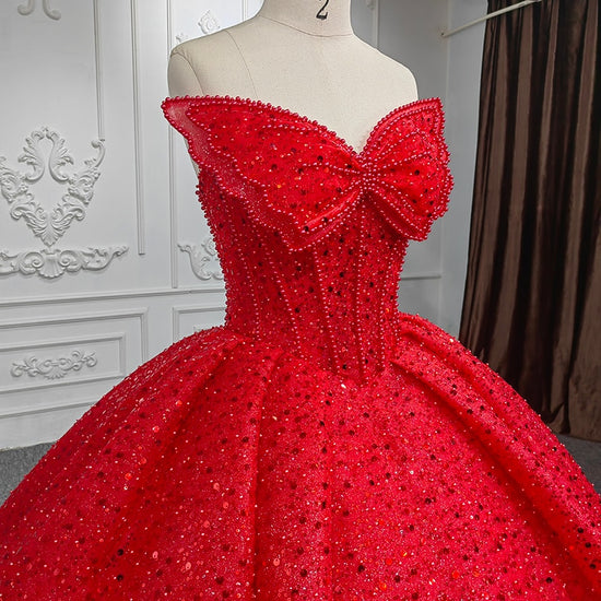 Quinceanera Ball Gown Red Sequined Dress