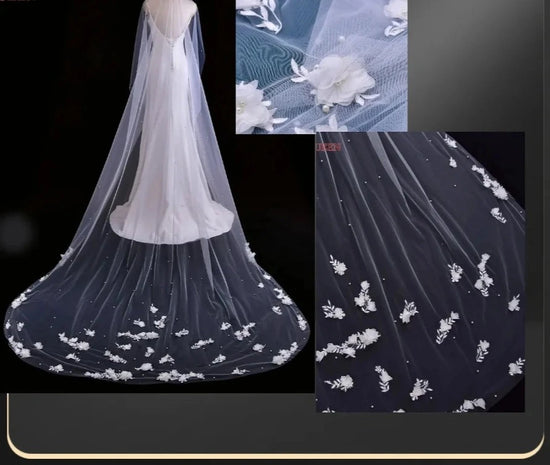 One Layer Bridal Veil 3d Flowers Cathedral Wedding Veil