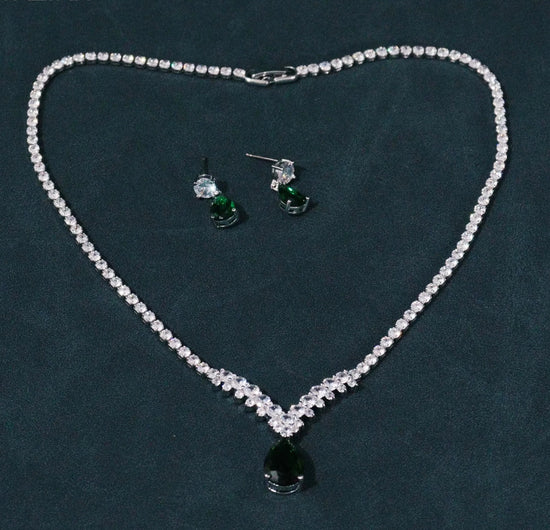 Cubic Zirconia Pendant 2PCS Necklace and Earrings Set  Wedding Jewelry Set