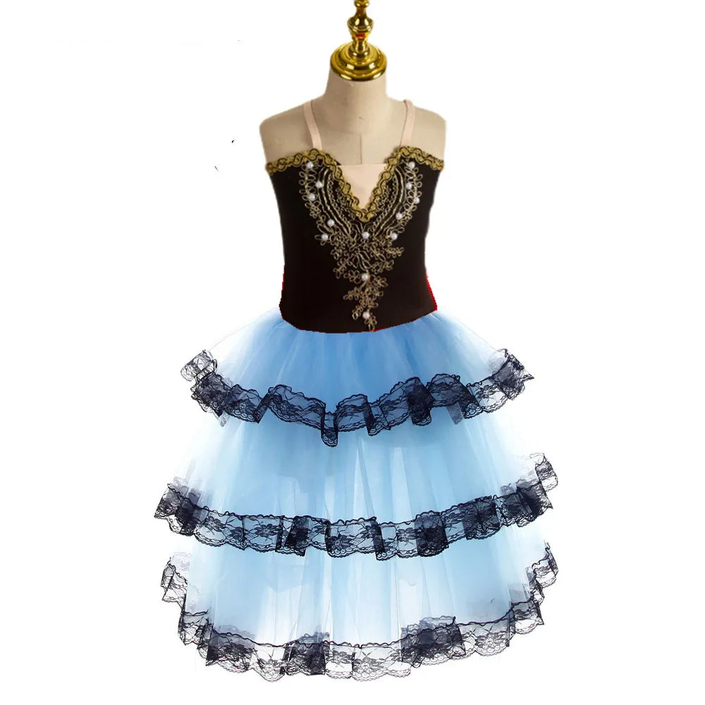 Romantic Ballet Tutu Skirt For Girls Spanish Dress Soft Tulle Performance Ballerina Costumes