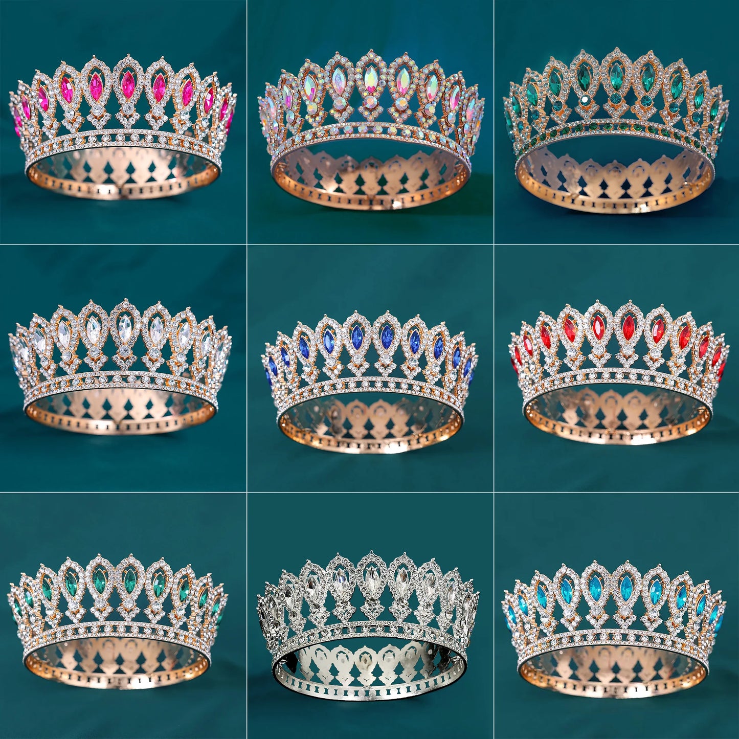 Round Crown Vintage Marquise Rhinestone Hair Accessories, Add a touch of royal elegance to your next event with this full round crown!