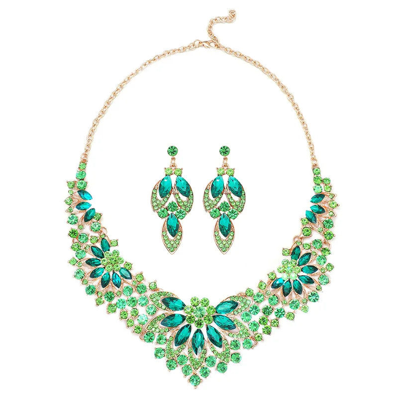 Luxury Crystal Leaf Jewelry Sets For Women Party Jewelry Accessories