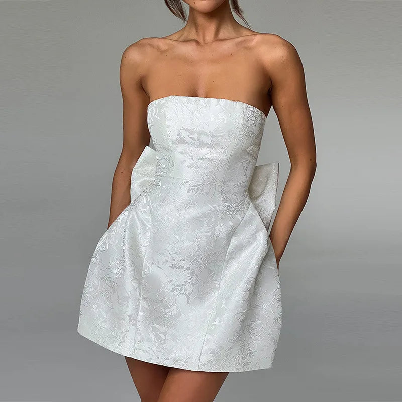 Mini Wedding Dress Strapless Bow Short Corset Backless