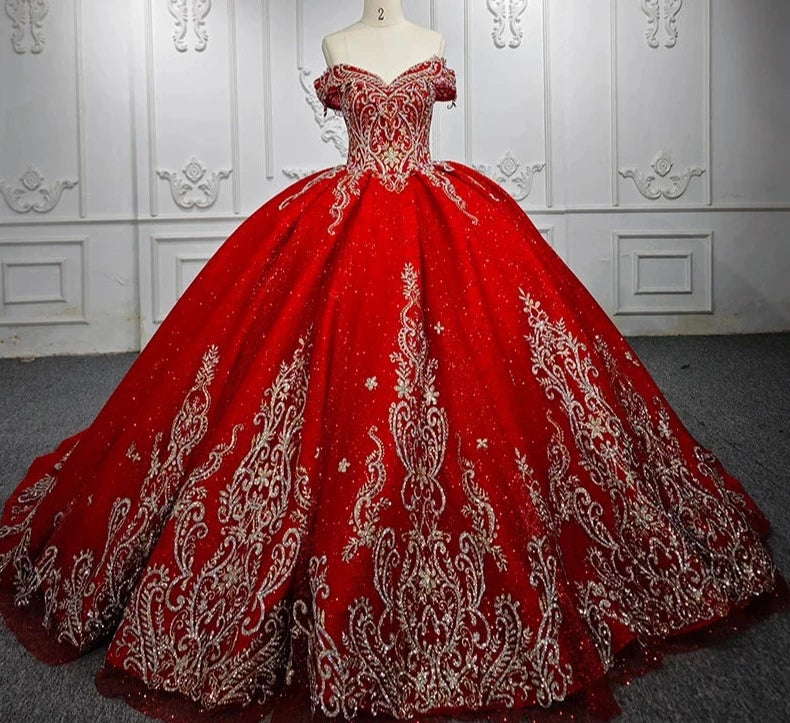 Red and gold quinceanera dresses hotsell
