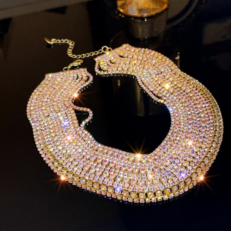 Rhinestone Crystal Choker Necklace for Women Multilayer