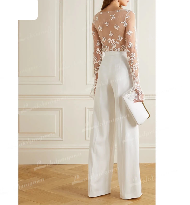 Wedding Jumpsuit Boho Beach Bridal Suit, Feel confident and comfortable on your big day with our Bohemian Lace Jumpsuit. The stunning lace design