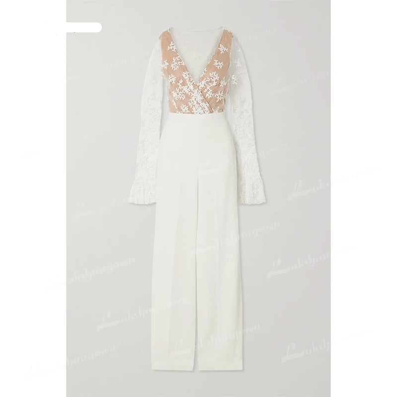 Wedding Jumpsuit Boho Beach Bridal Suit, Feel confident and comfortable on your big day with our Bohemian Lace Jumpsuit. The stunning lace design