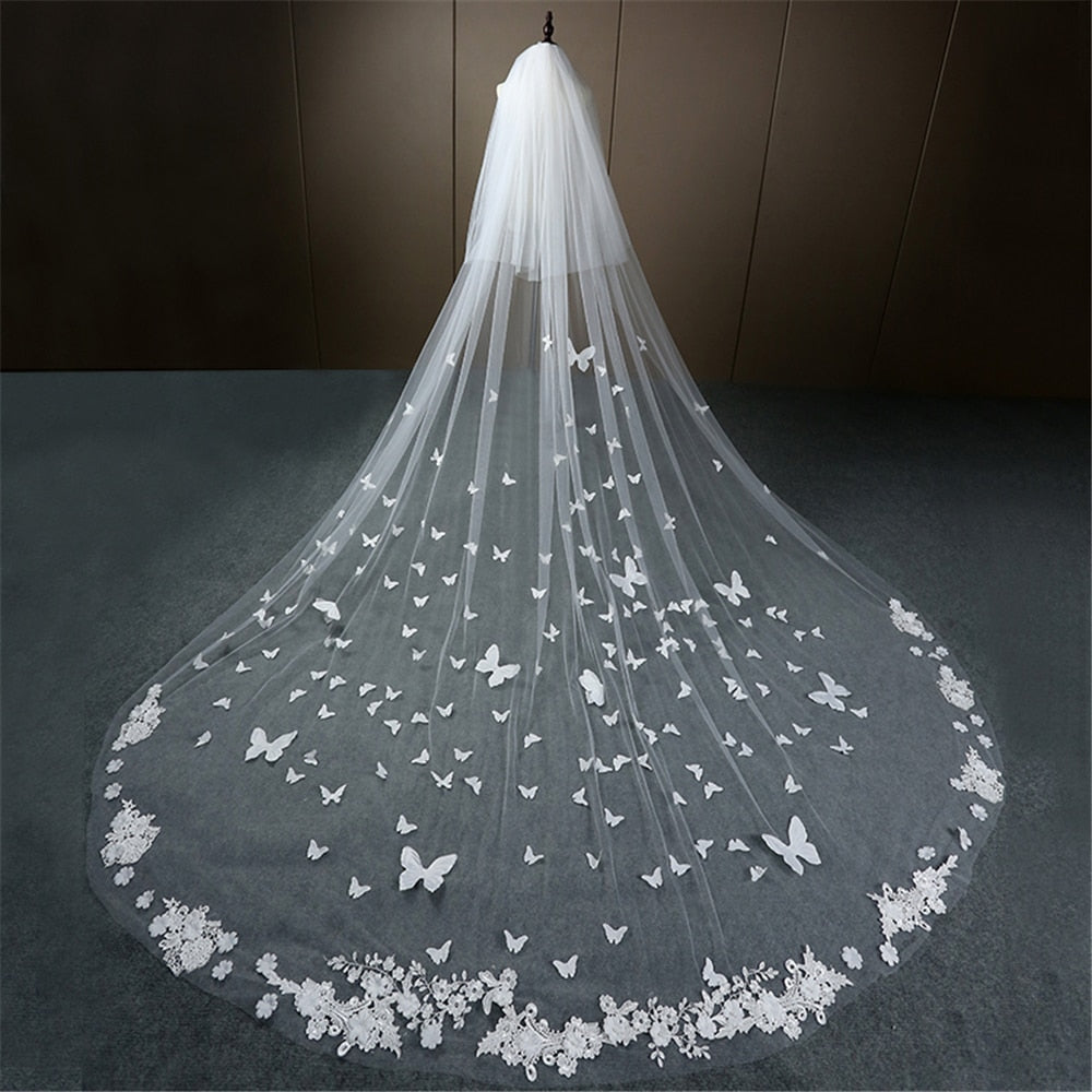 White Butterfly Applique Veils Nature Inspired Veils Wedding deals Accessories Butterfly Bridal Veils Elegant White Veils Customized Length Color