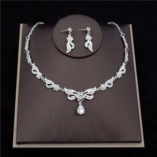 16 Clear Crystal Tiara Crown Necklace Earring Wedding Day Jewelry Sets
