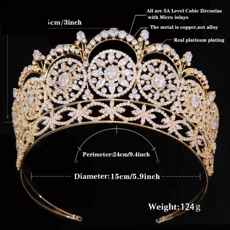 Luxury Cubic Zirconia Big Crown Handmade Princess Bride Wedding Tiara