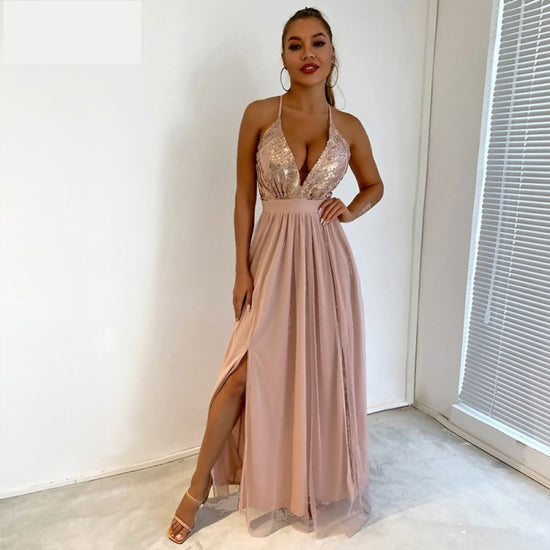 Sequin Backless Maxi Summer Party Prom Bridesmaid Evening Dress