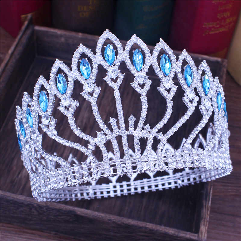 Blue crystal crown, blue crystal outlets tiara, silver and blue wedding tiara, pageant crown, bridal princess Swarovski sapphire crown