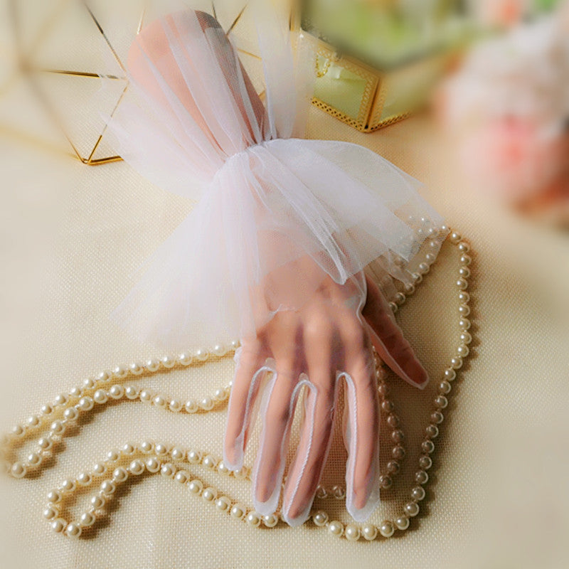 Sheer Tulle Wedding Dress Gloves Transparent Wrist Length Bridal Gloves