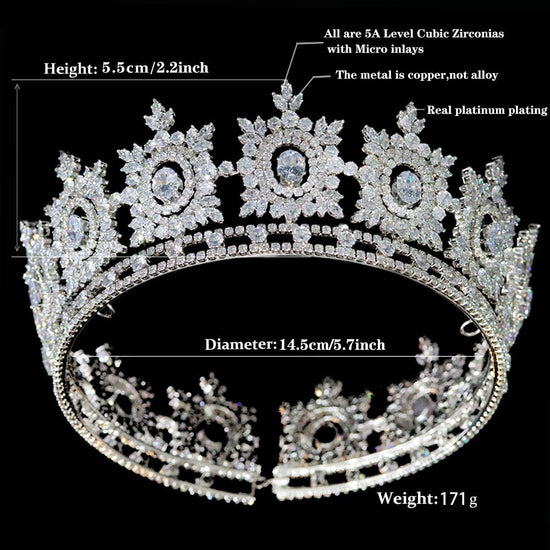 Luxury Zircon Wedding Birthday Full Round Crown Bridal Princess Pageant Headpiece