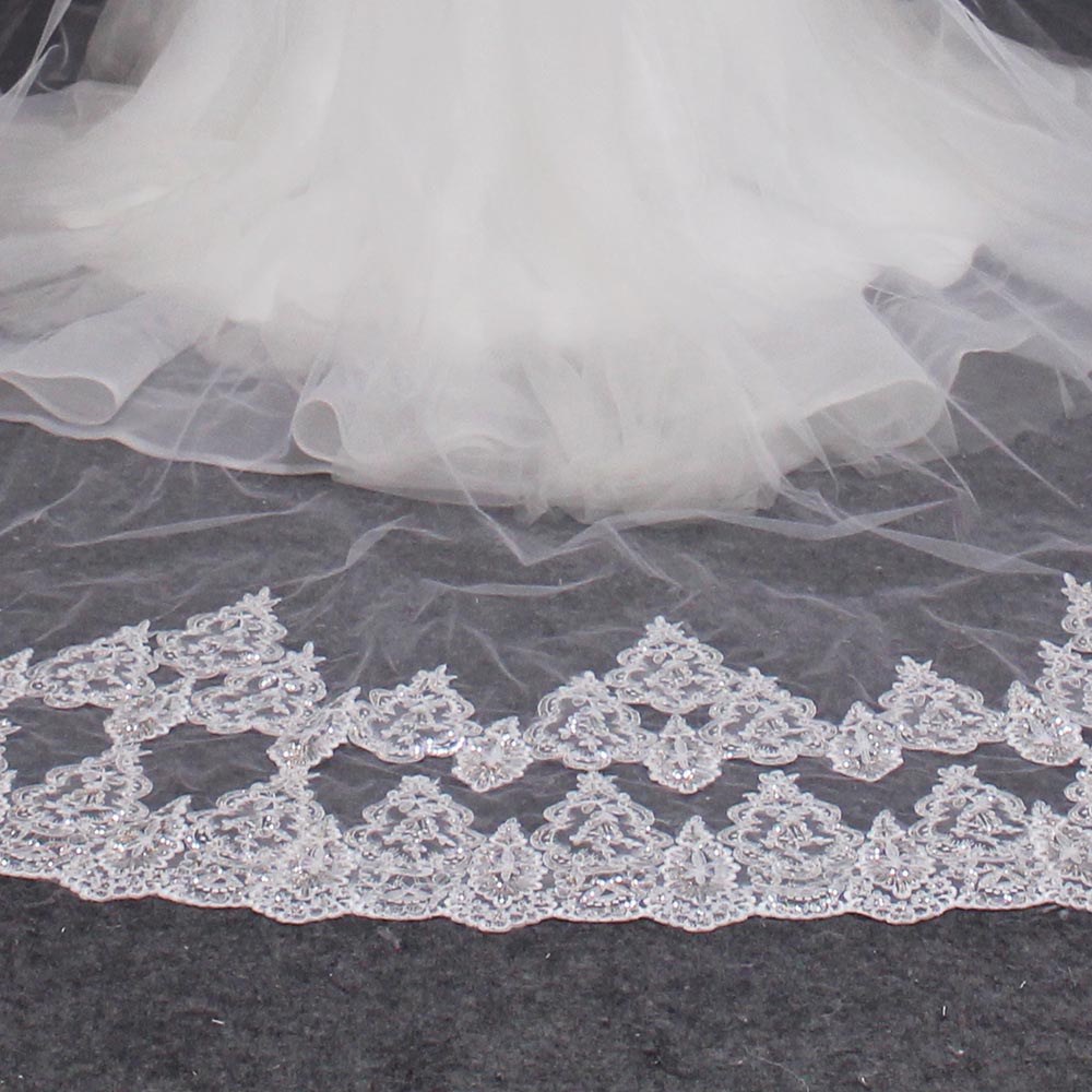 2 Tiers Face Blusher Cathedral Shining Sequined Lace Wedding Bridal Veil