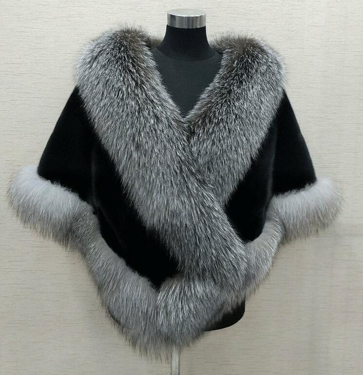 Light gray faux fur wrap with black tips fashion faux fur shawl faux fur shrug made of high quality imitation fur