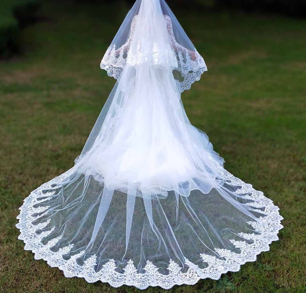 Wedding Veil Cathedral Length Two Layers Sequins Lace Bridal Accessory,  2 layer wedding bridal veil, available in multiple lengths