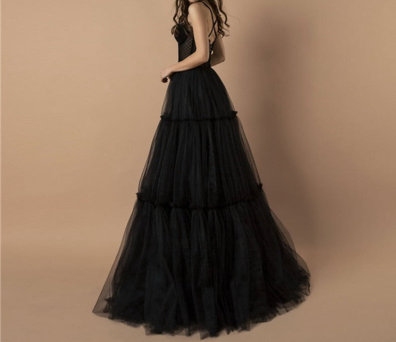 Black Wedding Dress Sweetheart Backless A-Line Boho Bridal Gown