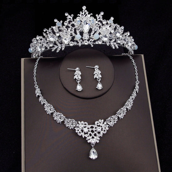 16 Clear Crystal Tiara Crown Necklace Earring Wedding Day Jewelry Sets