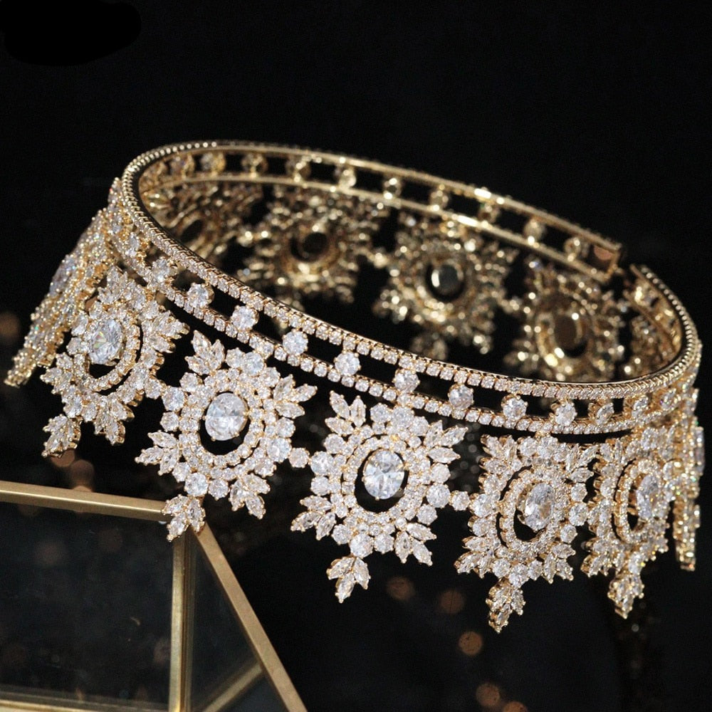 Luxury Zircon Wedding Birthday Full Round Crown Bridal Princess Pageant Headpiece