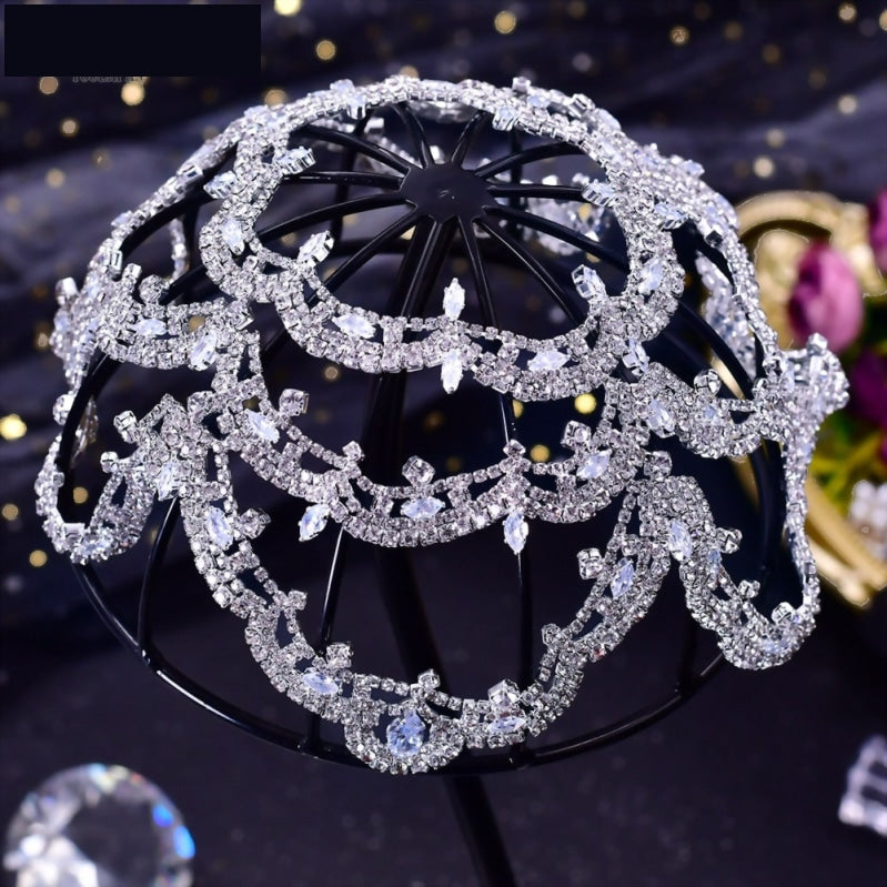 Rhinestone Bridal Headband Big Flower Shape Headdress for Women Hollow Wedding Headpiece