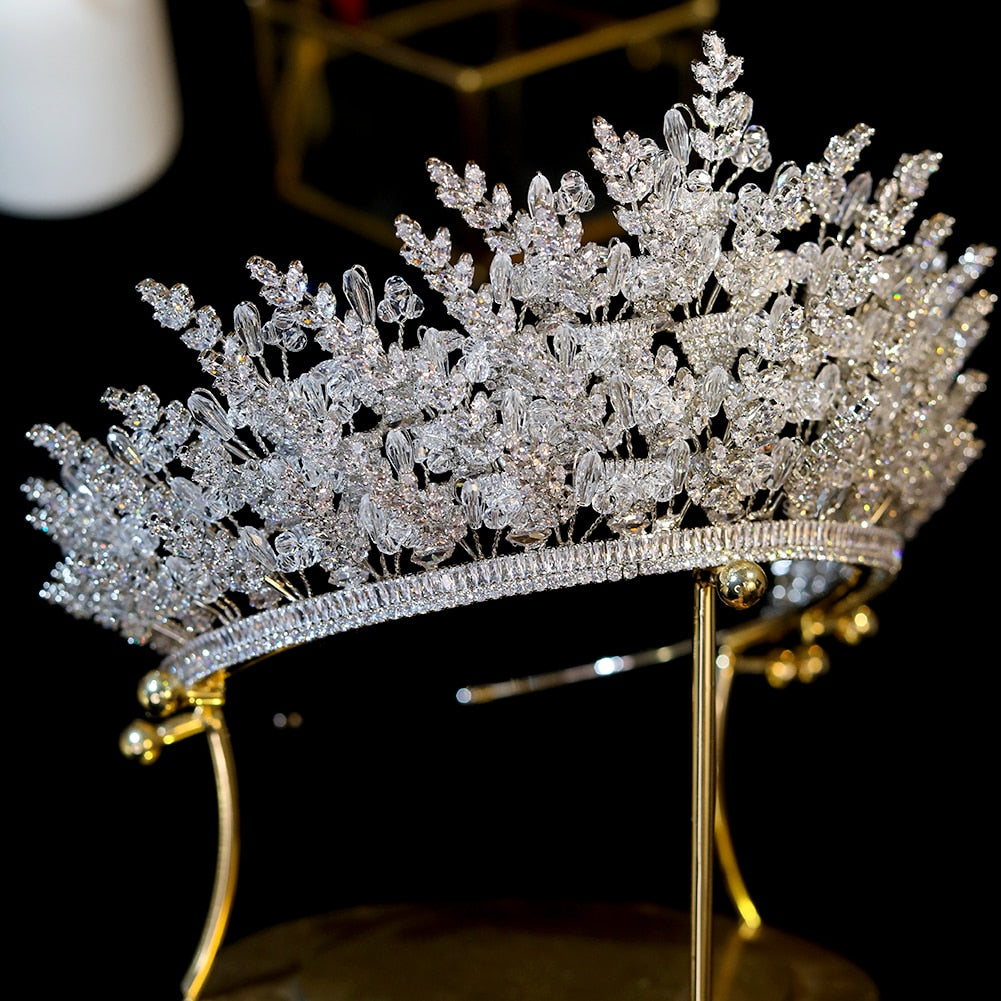 Handmade Crystal Zircon Luxury Queen Crown Wedding Hair Bridal Accessory
