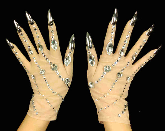 Sparkly Crystal Pearls Short Gloves Performance Show Accessories