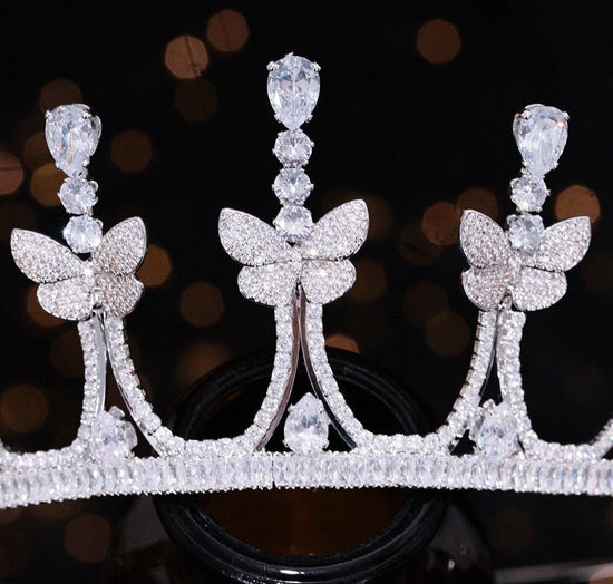 Butterfly AAA Zirconia Tiara Crown Princess Wedding Handmade Bridal Headpiece