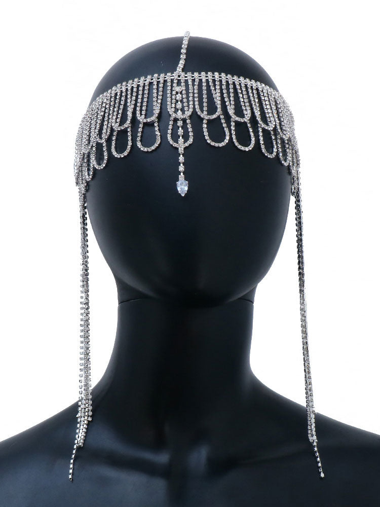 Long Tassel Crystal Headdress Party Wedding Bridal Hair Accessory