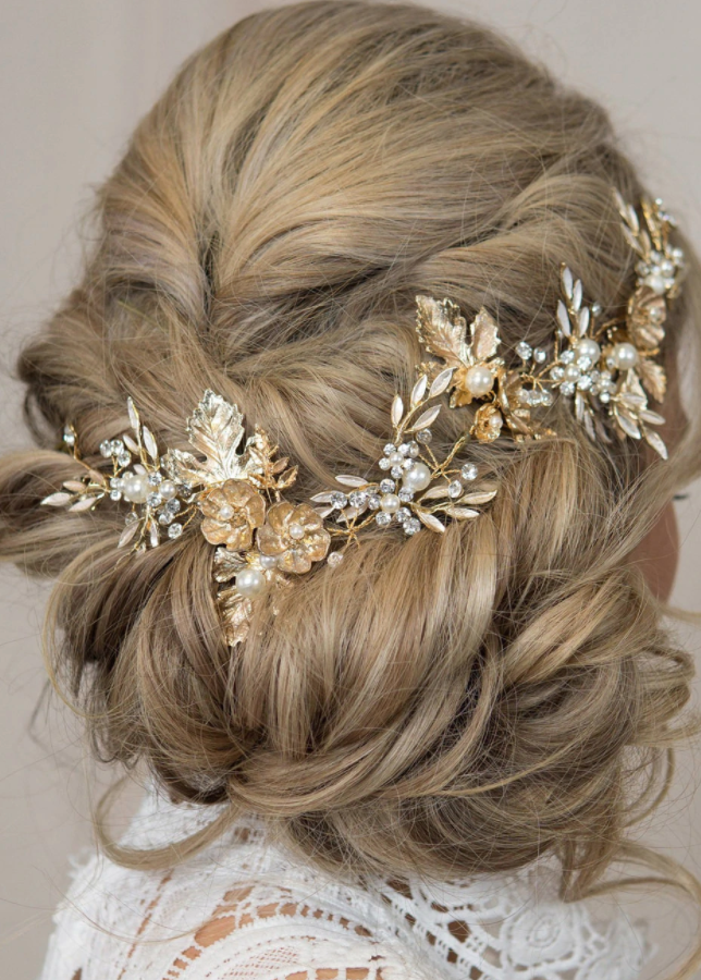 Gold Bridal Hair Vine Gold Leaf Crown Wedding Tiara Comb Gold Crown Metallic Gold - TulleLux Bridal Crowns &  Accessories 