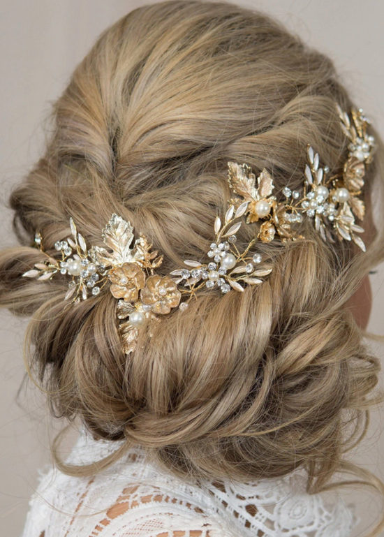 Gold Bridal Hair Vine Gold Leaf Crown Wedding Tiara Comb Gold Crown Metallic Gold - TulleLux Bridal Crowns &  Accessories 