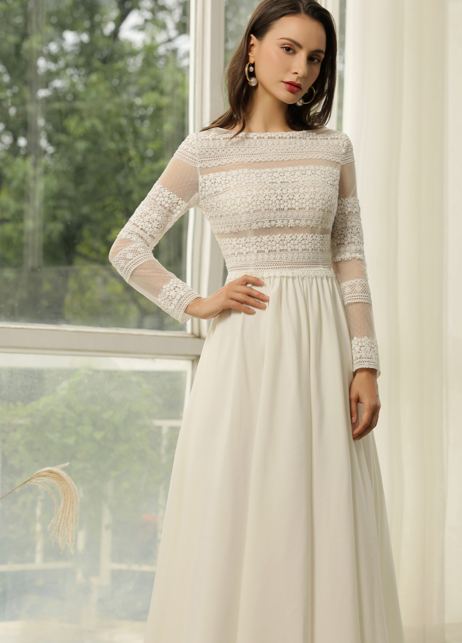 Wedding Dress Long Sleeve Lace A-line Boho Bridal Gown