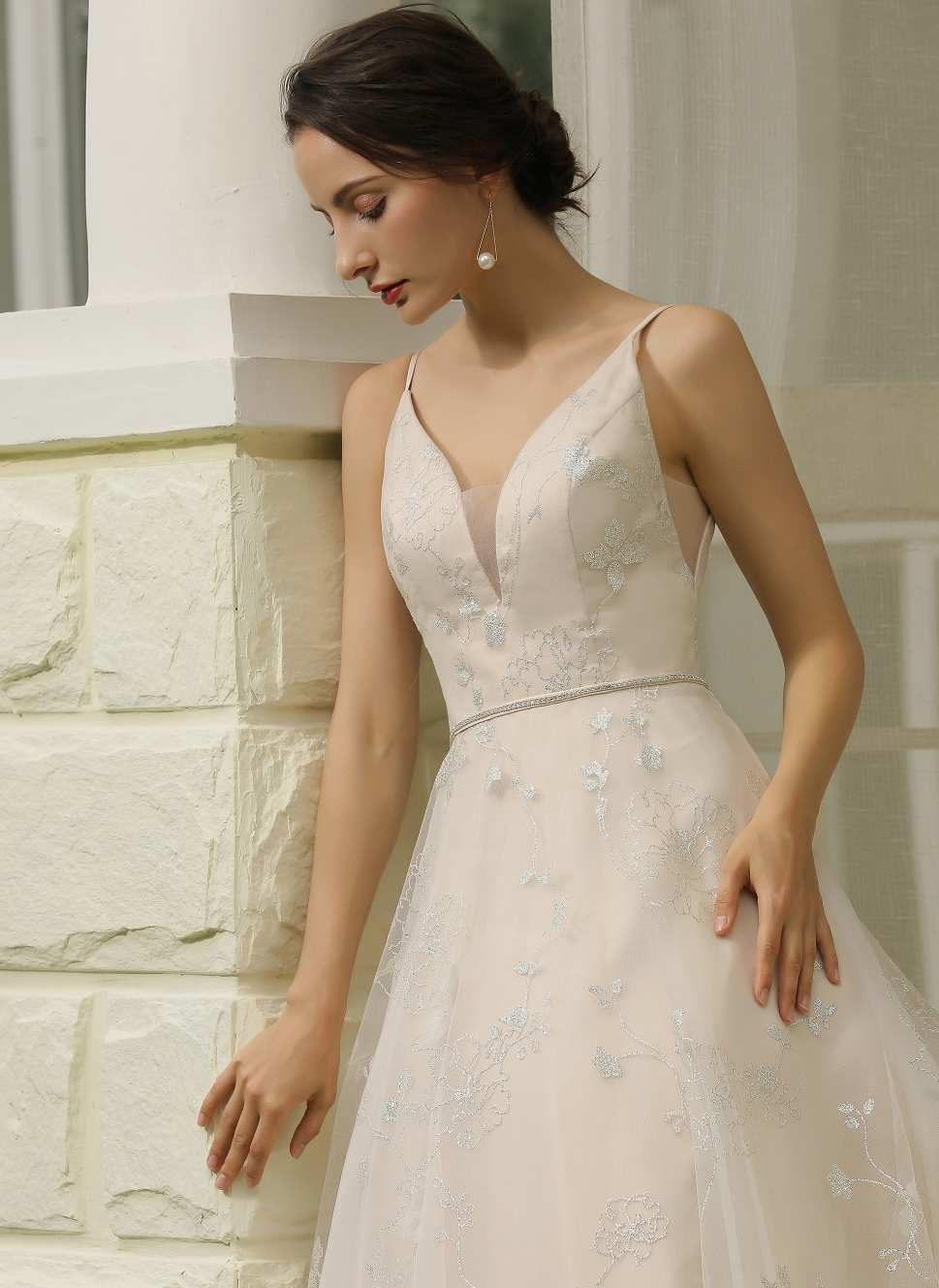 Wedding Dress Glitter Patterned A Line Bridal Gown